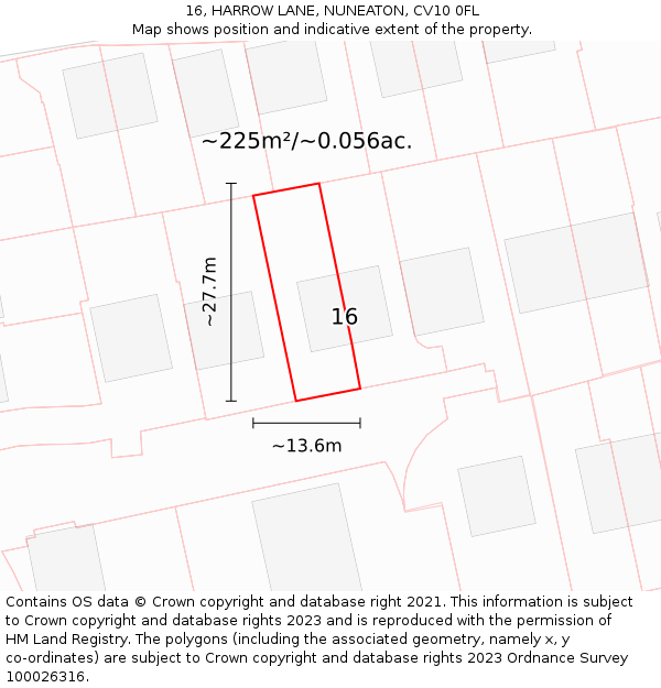 16, HARROW LANE, NUNEATON, CV10 0FL: Plot and title map