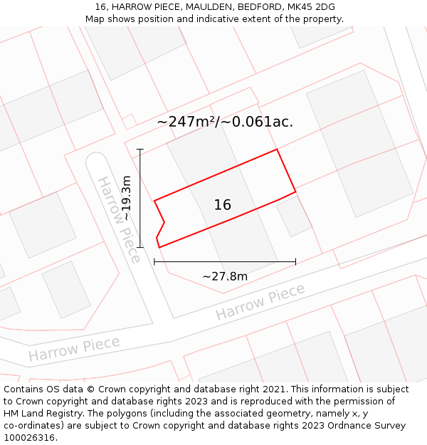 16, HARROW PIECE, MAULDEN, BEDFORD, MK45 2DG: Plot and title map