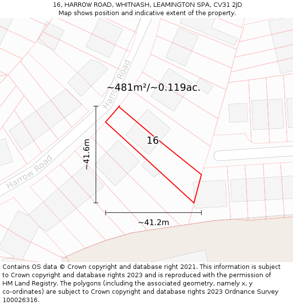 16, HARROW ROAD, WHITNASH, LEAMINGTON SPA, CV31 2JD: Plot and title map
