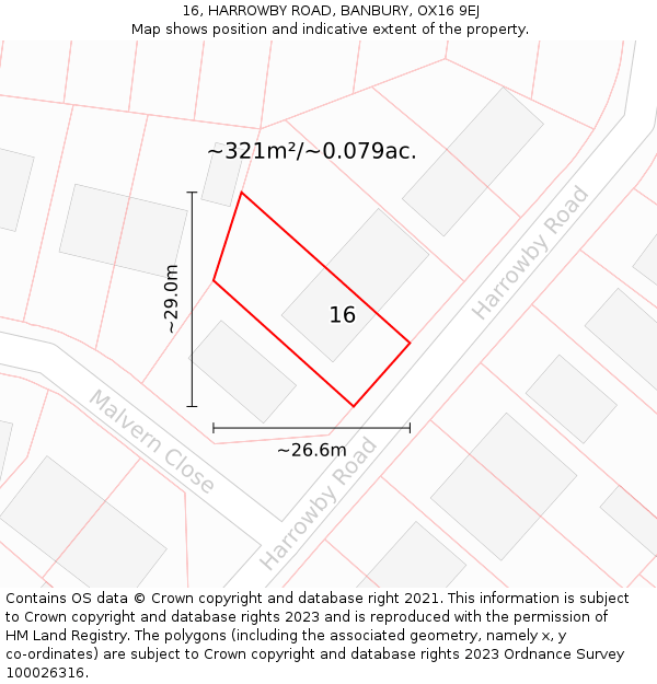 16, HARROWBY ROAD, BANBURY, OX16 9EJ: Plot and title map