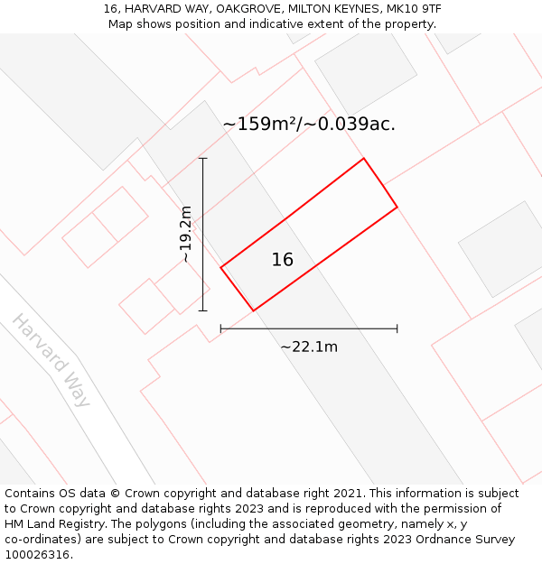16, HARVARD WAY, OAKGROVE, MILTON KEYNES, MK10 9TF: Plot and title map