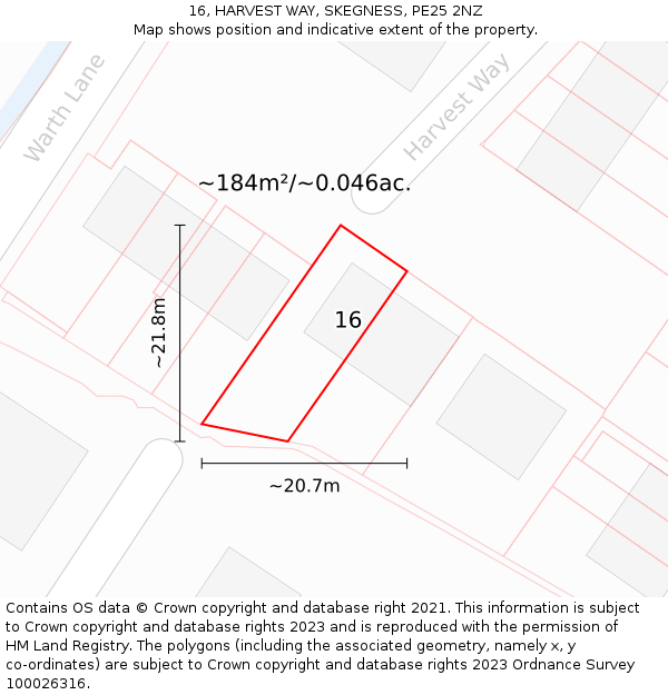 16, HARVEST WAY, SKEGNESS, PE25 2NZ: Plot and title map