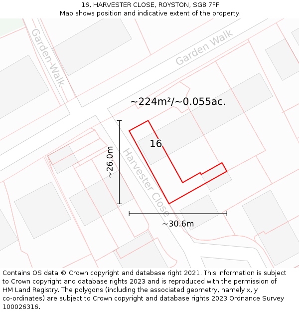 16, HARVESTER CLOSE, ROYSTON, SG8 7FF: Plot and title map