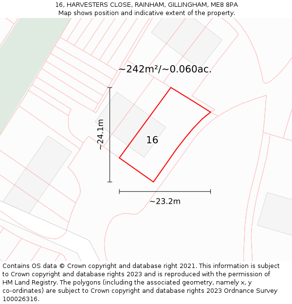 16, HARVESTERS CLOSE, RAINHAM, GILLINGHAM, ME8 8PA: Plot and title map