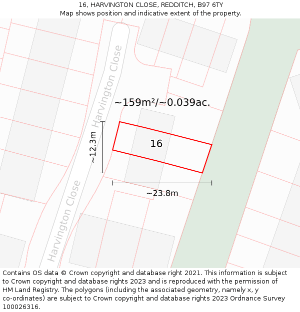 16, HARVINGTON CLOSE, REDDITCH, B97 6TY: Plot and title map