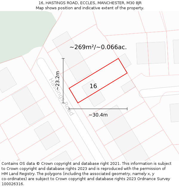 16, HASTINGS ROAD, ECCLES, MANCHESTER, M30 8JR: Plot and title map