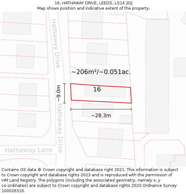 16, HATHAWAY DRIVE, LEEDS, LS14 2DJ: Plot and title map