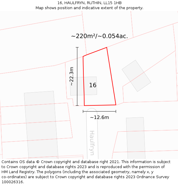 16, HAULFRYN, RUTHIN, LL15 1HB: Plot and title map