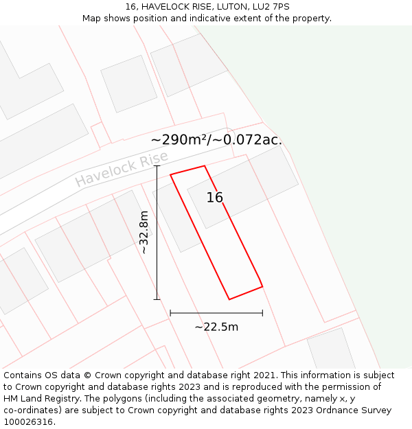 16, HAVELOCK RISE, LUTON, LU2 7PS: Plot and title map