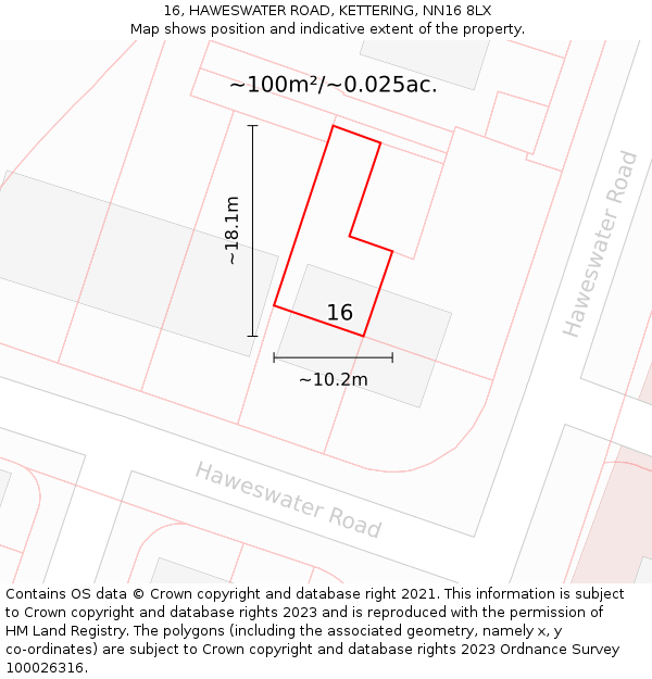 16, HAWESWATER ROAD, KETTERING, NN16 8LX: Plot and title map