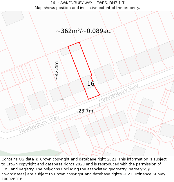 16, HAWKENBURY WAY, LEWES, BN7 1LT: Plot and title map