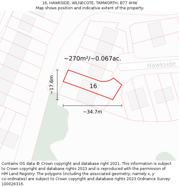 16, HAWKSIDE, WILNECOTE, TAMWORTH, B77 4HW: Plot and title map
