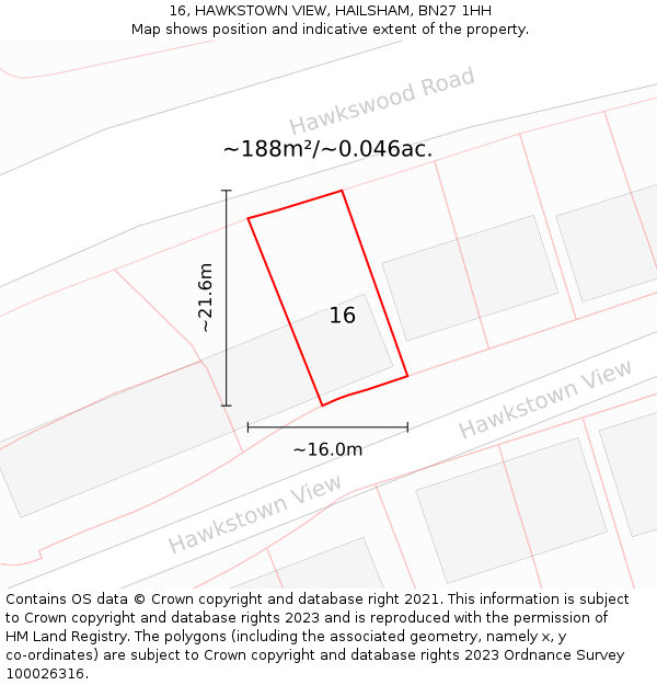 16, HAWKSTOWN VIEW, HAILSHAM, BN27 1HH: Plot and title map