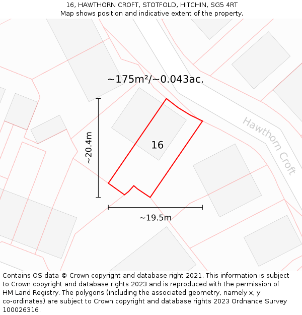 16, HAWTHORN CROFT, STOTFOLD, HITCHIN, SG5 4RT: Plot and title map