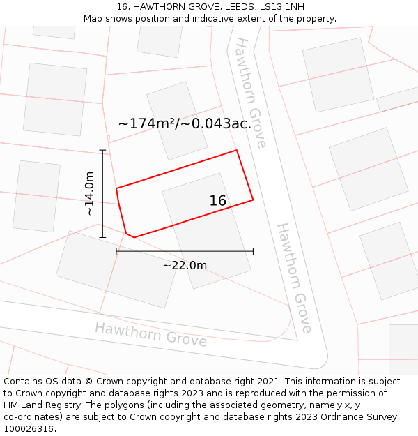 16, HAWTHORN GROVE, LEEDS, LS13 1NH: Plot and title map