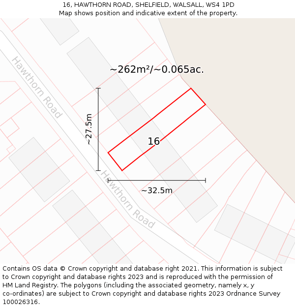 16, HAWTHORN ROAD, SHELFIELD, WALSALL, WS4 1PD: Plot and title map
