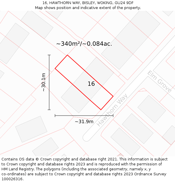 16, HAWTHORN WAY, BISLEY, WOKING, GU24 9DF: Plot and title map