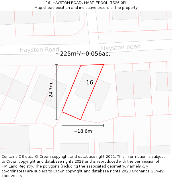 16, HAYSTON ROAD, HARTLEPOOL, TS26 0PL: Plot and title map