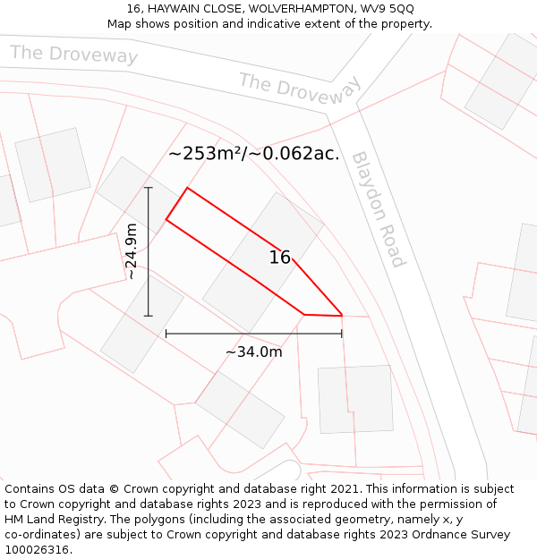 16, HAYWAIN CLOSE, WOLVERHAMPTON, WV9 5QQ: Plot and title map