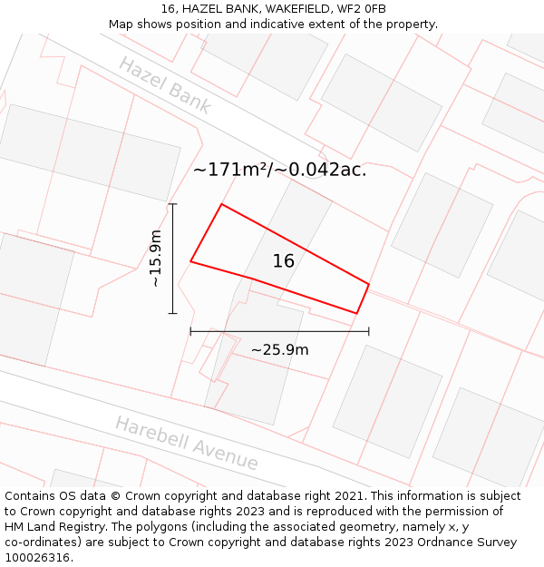 16, HAZEL BANK, WAKEFIELD, WF2 0FB: Plot and title map