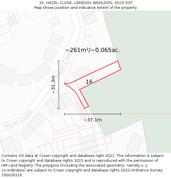 16, HAZEL CLOSE, LAINDON, BASILDON, SS15 5GT: Plot and title map