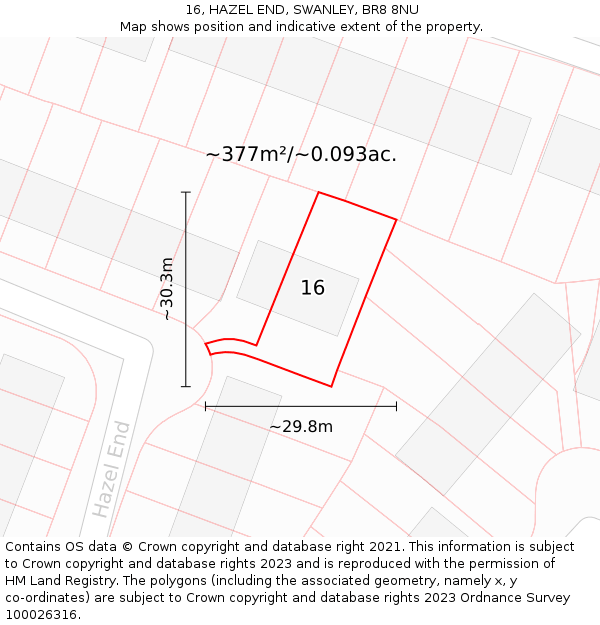 16, HAZEL END, SWANLEY, BR8 8NU: Plot and title map