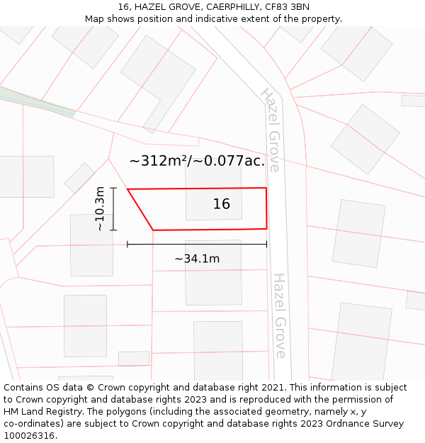 16, HAZEL GROVE, CAERPHILLY, CF83 3BN: Plot and title map