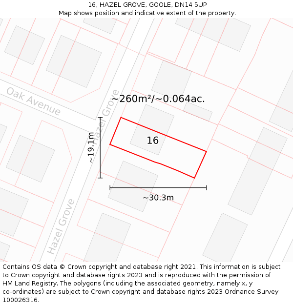16, HAZEL GROVE, GOOLE, DN14 5UP: Plot and title map