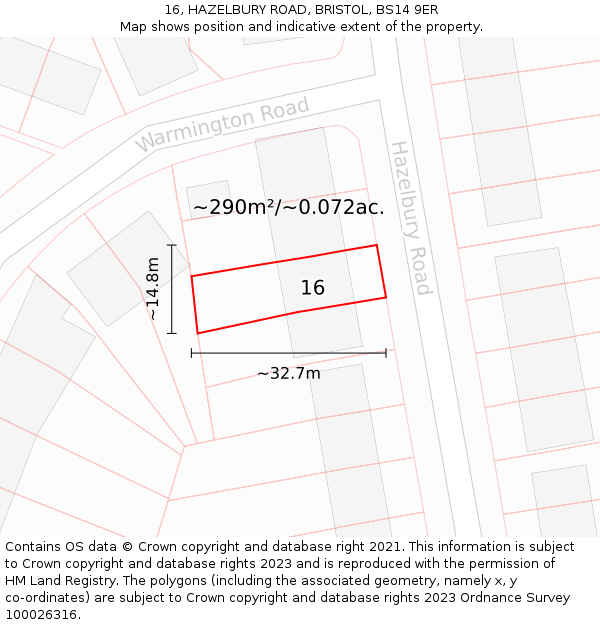 16, HAZELBURY ROAD, BRISTOL, BS14 9ER: Plot and title map