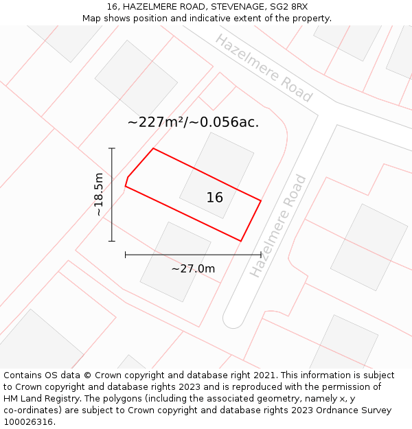 16, HAZELMERE ROAD, STEVENAGE, SG2 8RX: Plot and title map