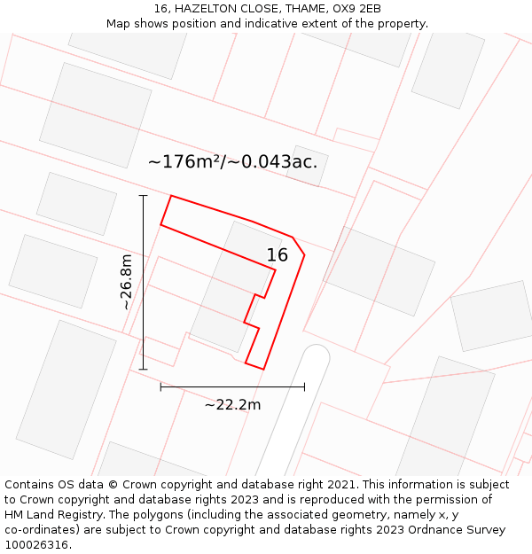 16, HAZELTON CLOSE, THAME, OX9 2EB: Plot and title map