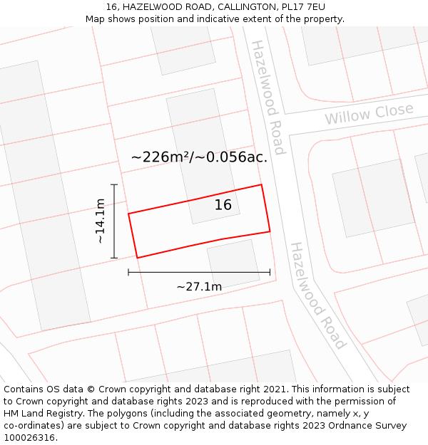 16, HAZELWOOD ROAD, CALLINGTON, PL17 7EU: Plot and title map