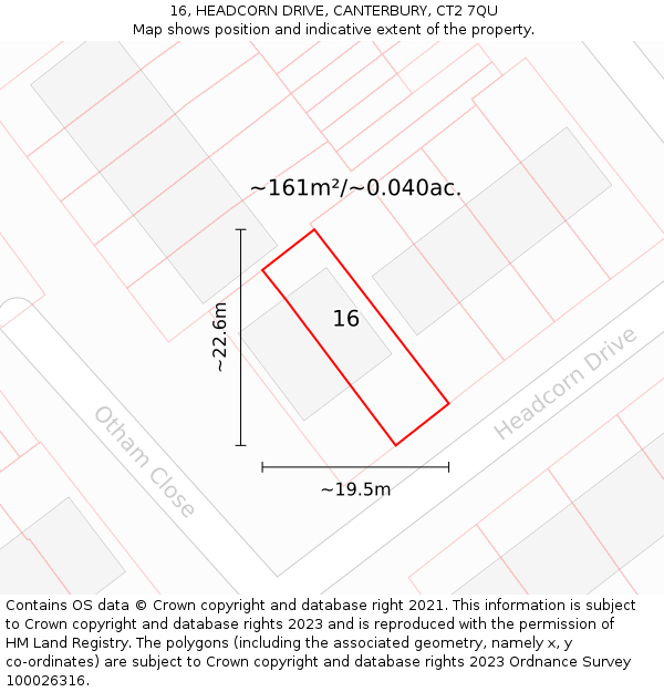 16, HEADCORN DRIVE, CANTERBURY, CT2 7QU: Plot and title map