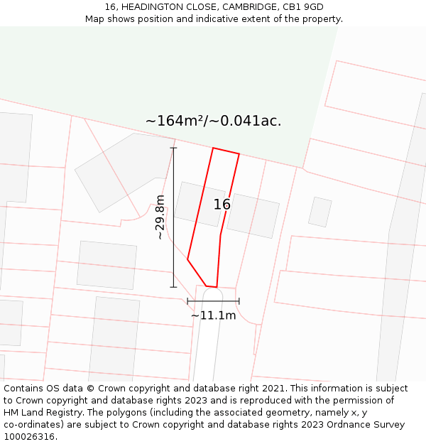 16, HEADINGTON CLOSE, CAMBRIDGE, CB1 9GD: Plot and title map