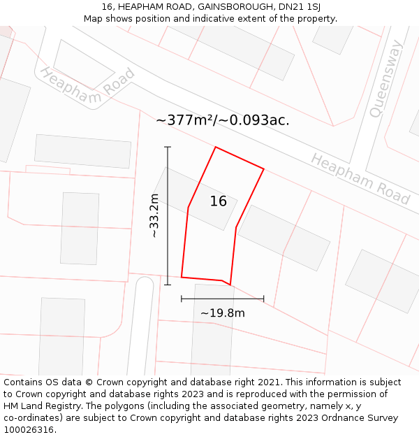 16, HEAPHAM ROAD, GAINSBOROUGH, DN21 1SJ: Plot and title map
