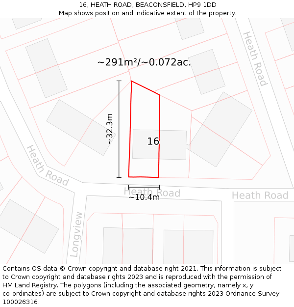 16, HEATH ROAD, BEACONSFIELD, HP9 1DD: Plot and title map