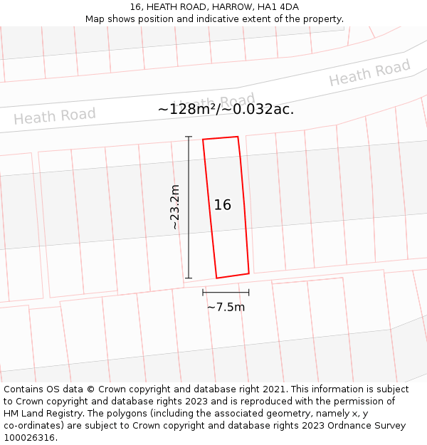 16, HEATH ROAD, HARROW, HA1 4DA: Plot and title map