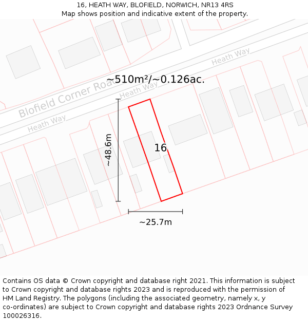 16, HEATH WAY, BLOFIELD, NORWICH, NR13 4RS: Plot and title map