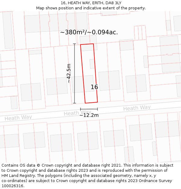 16, HEATH WAY, ERITH, DA8 3LY: Plot and title map