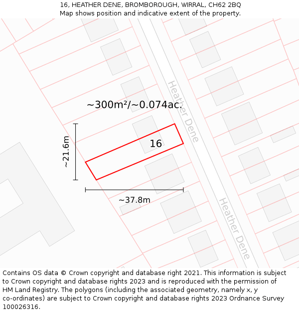 16, HEATHER DENE, BROMBOROUGH, WIRRAL, CH62 2BQ: Plot and title map