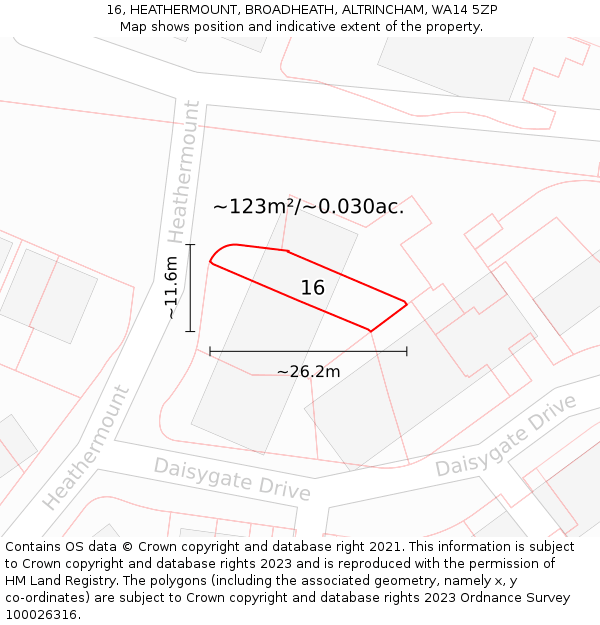 16, HEATHERMOUNT, BROADHEATH, ALTRINCHAM, WA14 5ZP: Plot and title map