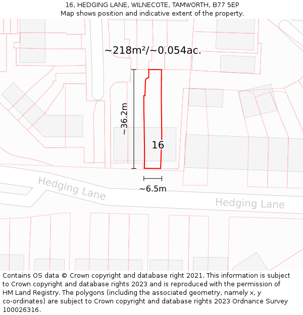 16, HEDGING LANE, WILNECOTE, TAMWORTH, B77 5EP: Plot and title map