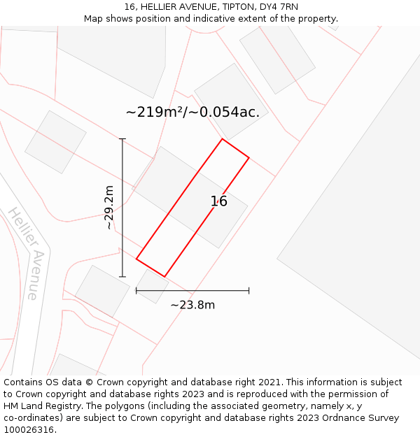 16, HELLIER AVENUE, TIPTON, DY4 7RN: Plot and title map
