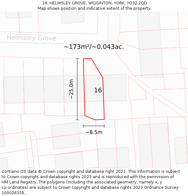 16, HELMSLEY GROVE, WIGGINTON, YORK, YO32 2QD: Plot and title map