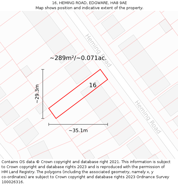 16, HEMING ROAD, EDGWARE, HA8 9AE: Plot and title map