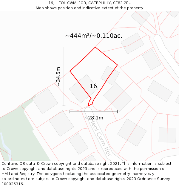 16, HEOL CWM IFOR, CAERPHILLY, CF83 2EU: Plot and title map