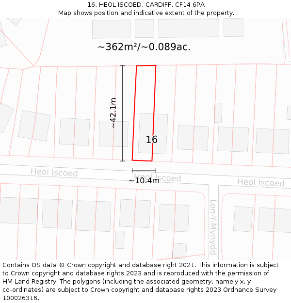 16, HEOL ISCOED, CARDIFF, CF14 6PA: Plot and title map