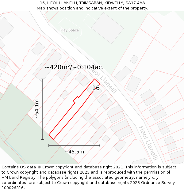 16, HEOL LLANELLI, TRIMSARAN, KIDWELLY, SA17 4AA: Plot and title map