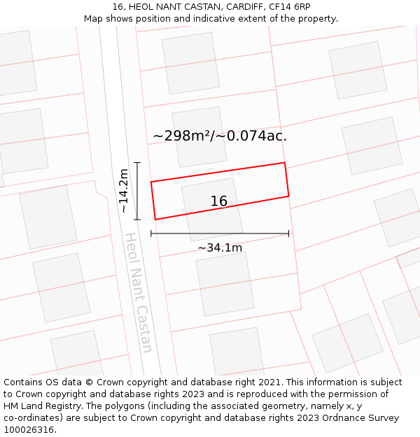 16, HEOL NANT CASTAN, CARDIFF, CF14 6RP: Plot and title map