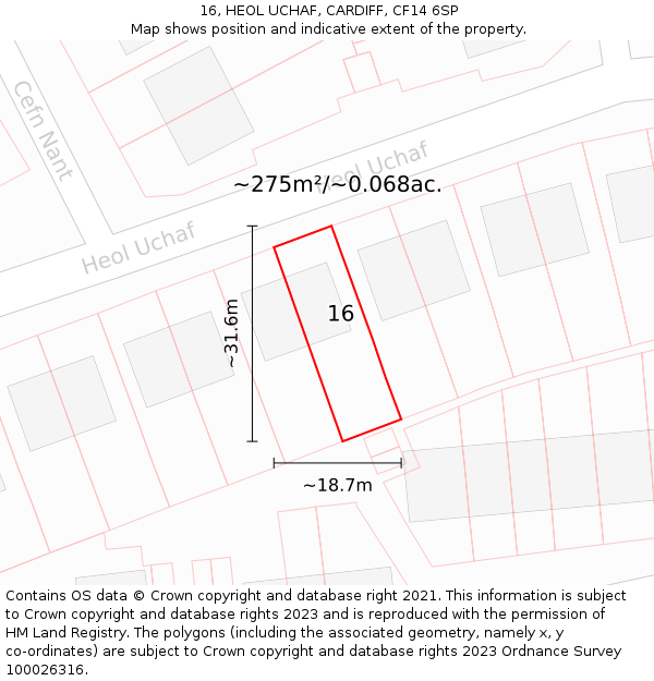 16, HEOL UCHAF, CARDIFF, CF14 6SP: Plot and title map